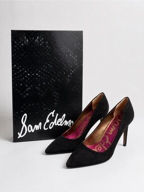 Sam Edelman Black Suede Pointed Toe Stiletto Pumps-SZ 6